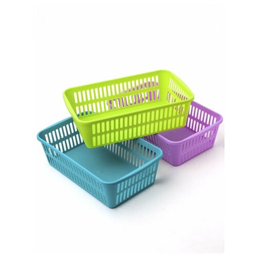 Корзинка для мелочей 2л, 3шт, 250х150х70мм, OPTIMPLAST, салатовый, сине-бирюзовый, сиреневый