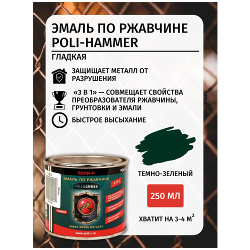 Эмаль ПО ржавчине текстурная Poli-Hammer, серебристая, 0,25 л