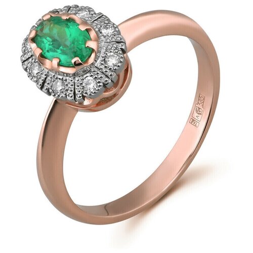 фото 95194-8 кольцо русские самоцветы кольцо с изумрудом и бриллиантами из красного золота 585 пробы "малинки",17 размер