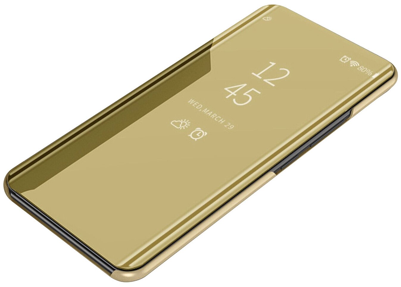 Чехол-книжка MyPads для Samsung Galaxy S9 с дизайном Clear View Cover с полупрозрачной пластиковой крышкой с зеркальной поверхностью золотой