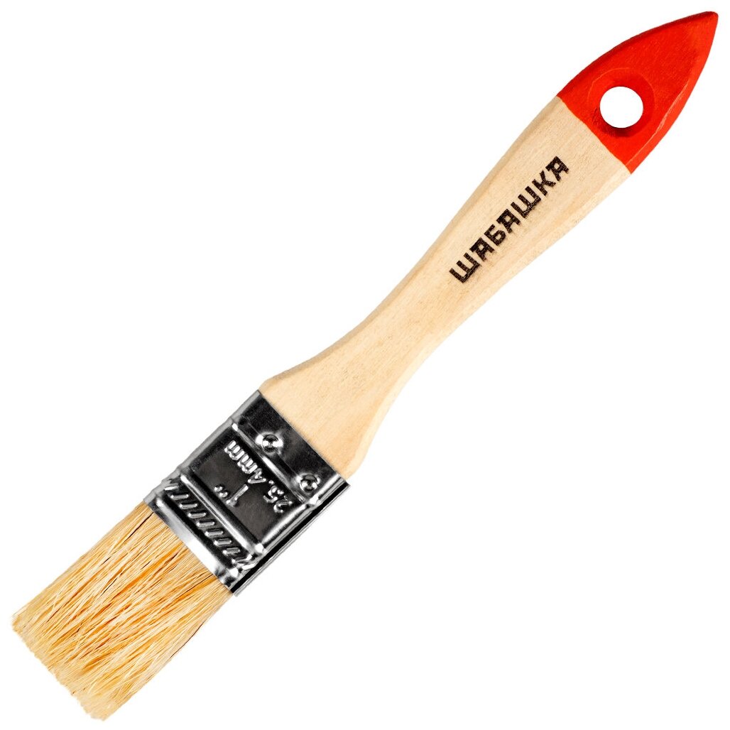 фото Кисть плоская Шабашка №1, натуральная щетина, деревянная ручка, 25 мм