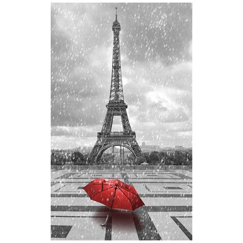 Фотообои Уютная стена Красный зонт на фоне черно-белой Эйфелевой башни 160х270 см Бесшовные Премиум (единым полотном)