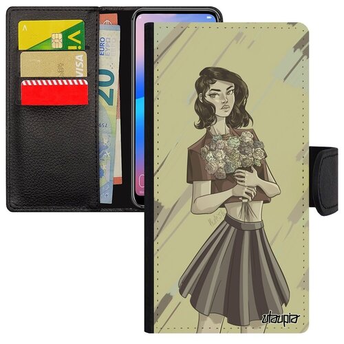 фото Противоударный чехол-книжка для // galaxy s8 // "девушка и цветы" портрет модель, utaupia, серый