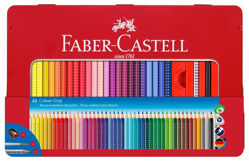 Карандаши цветные Faber-Castell "Grip", 48 цв.+3, с кистью, точилкой, трехгранные, заточенные