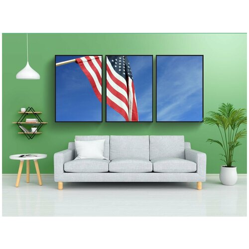 фото Набор модулных постеров для интерьера "американец, флаг, американский флаг" 60x90 см. в тубусе, без рамки lotsprints