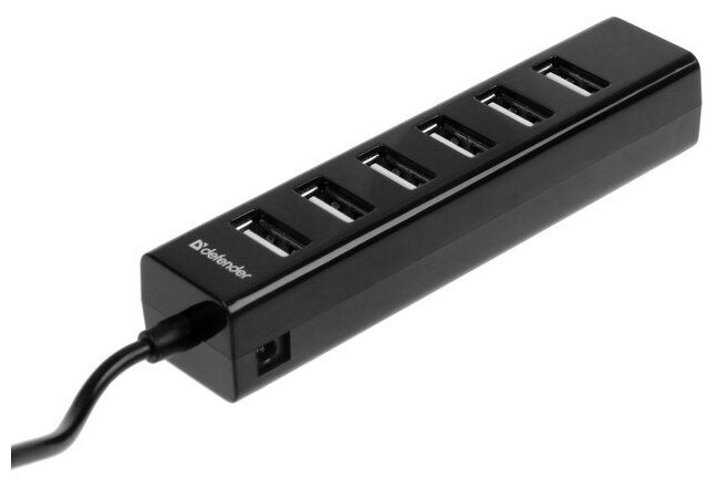 Разветвитель Defender Quadro Swift USB2.0, 7 портов, кабель 0.6 м, чёрный
