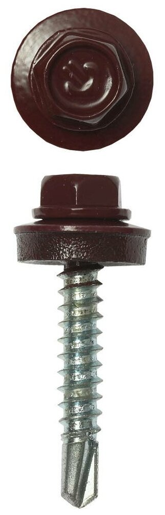 фото ЗУБР 29 х 4.8 мм, 2500 шт, RAL 3005 темно-красный, СКД саморезы кровельные для деревянной обрешетки 4-300310-48-029-3005 Профессионал