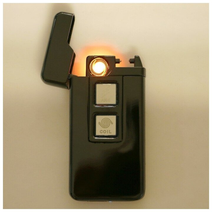 Зажигалка электронная, USB, спираль, 2 функции, чёрная, 3.5 х 10 х 10 см - фотография № 2