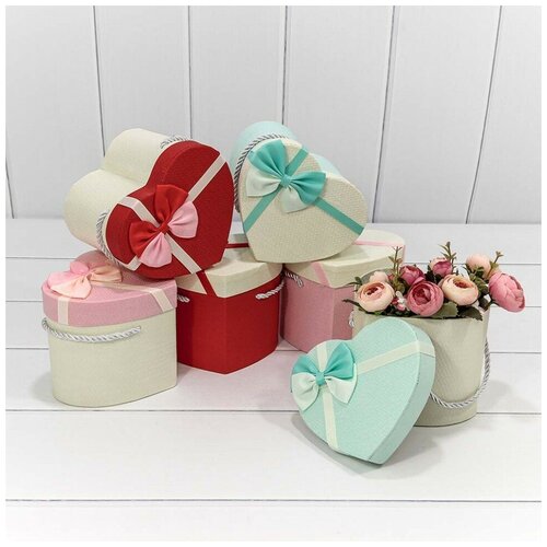 фото Набор коробок сердце, элегантный бант, ассорти, 15*13*12 см, 6 шт. дон баллон