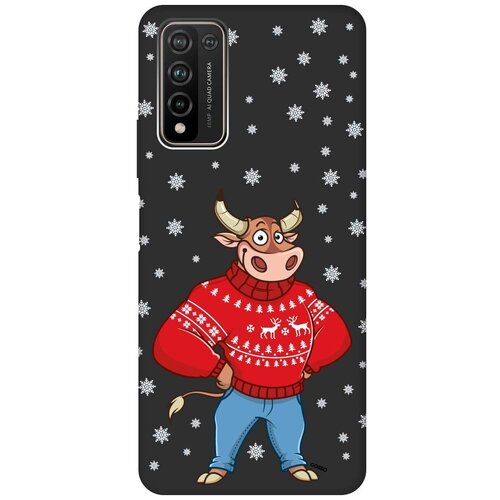 фото Силиконовая чехол-накладка silky touch для honor 10x lite с принтом "bull & snowflakes" черная gosso