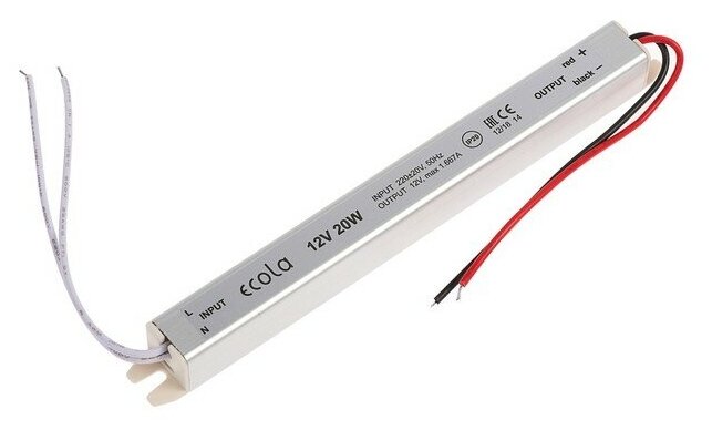 Блок питания для светодиодной ленты Ecola LED strip Power Supply, 20Вт, 12В, длинный, тонкий 4359817