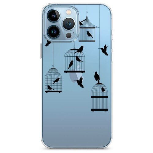фото Силиконовый чехол "клетка с птицами графика" на apple iphone 13 pro max / айфон 13 про макс case place