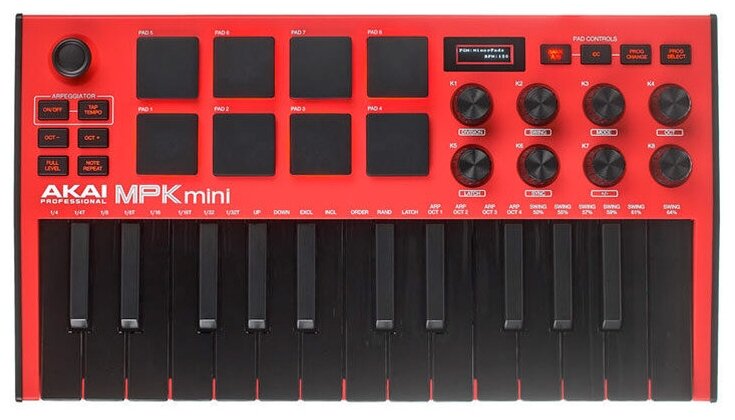 MIDI-клавиатура AKAI MPK Mini MK3, красная