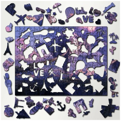 Пазл деревянный с фигурками из дерева 340 деталей 36х27 см микс пейзаж фэнтези лес - 3363