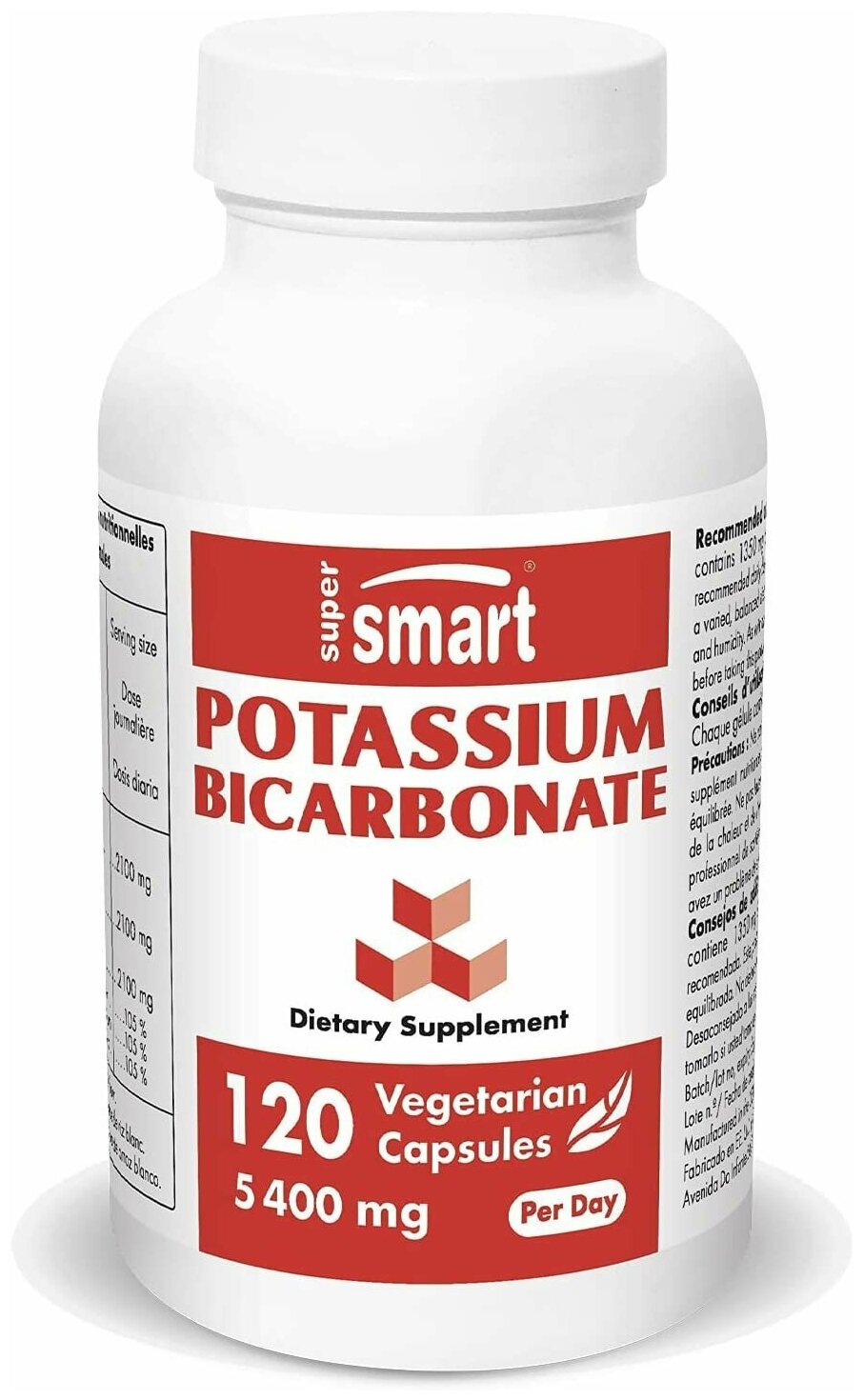 Supersmart - бикарбонат калия 5400 мг в день - для кислотно-щелочного баланса и здоровой сердечно-сосудистой системы Без ГМО и глютена - 120 Вегетарианские капсулы США