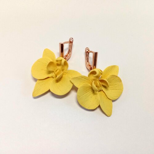 Серьги двусторонние GulNara, полимерная глина, размер 40 мм, желтый