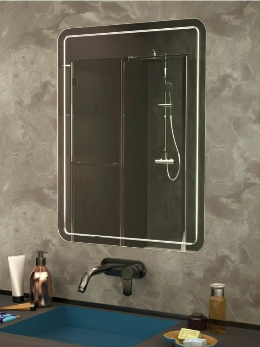 Зеркало для ванной комнаты настенное, интерьерное, прямоугольное, с гравировкой 55х75 см, без подсветки