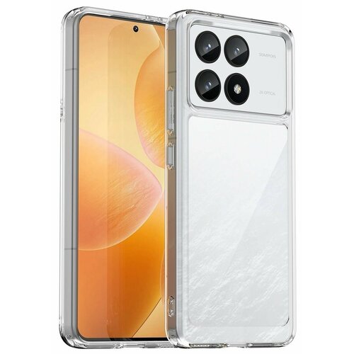 Накладка пластиковая для Poco F6 Pro / Xiaomi Redmi K70 / Xiaomi Redmi K70 с силиконовой окантовкой прозрачная