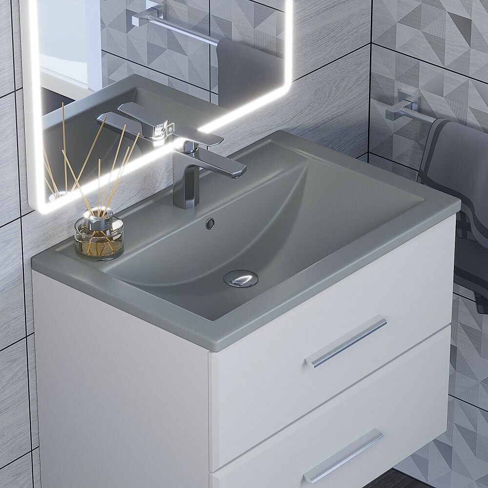 Раковина кварцевая для ванной Uperwood Foster Quartz 70х45,5х17,5 см, серая матовая, бетон