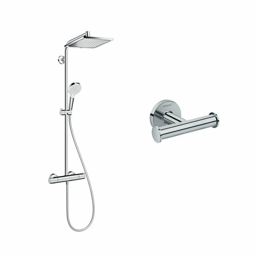 душевая стойка hansgrohe crometta e 240 1jet showerpipe 27284000 Душевая система Hansgrohe Crometta с верхним душем d240 мм с лейкой d100 мм с термостатом хром (HGSETP01)