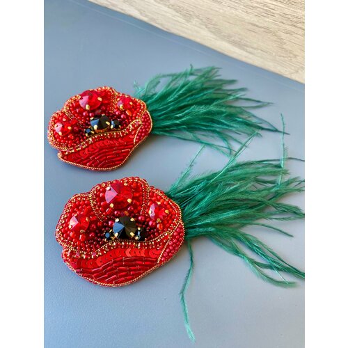фото Брошь your_beautiful_brooch, кристаллы preciosa, 1 шт., красный/золотой
