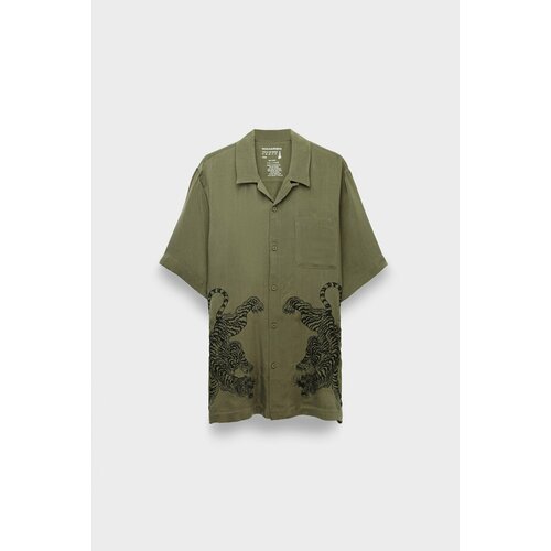 фото Рубашка maharishi, 5100 take tora summer shirt, размер 54, оливковый