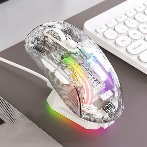 Беспроводная игровая мышь Attack Shark X2PRO с док-станцией Bluetooth 24Ghz USB белыйпрозрачный 3447₽