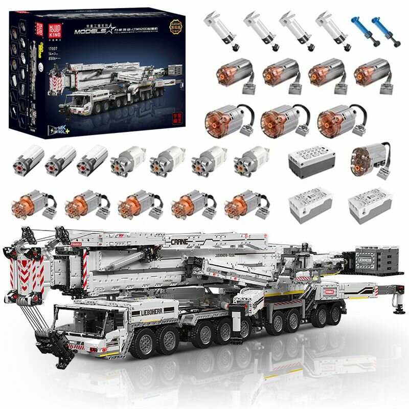 Конструктор Mould King 17007 Кран Ultimate Liebherr LTM 11200, 8506 деталей, белый, Поставляется с принадлежностями для двигателя, Подарок на день рождения, энтузиаст машиностроения