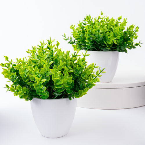 Искусственные цветы трава в белом кашпо декоративная для офиса, ванной, комнаты 2 шт