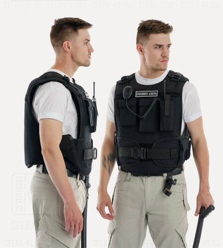 Изображение товара Бронежилет Бр-2 для ЧОП, ЧОО, охранных организаций (С документами, плитами, КАП, нашивными карманами, "Сфера Бр-2", черный.)