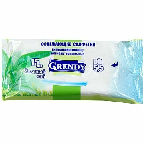 Салфетки влажные GRENDY Зеленый чай 15 штук