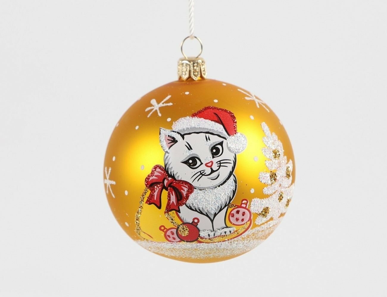 Стеклянный ёлочный шар, золотой, 75 мм, Елочка