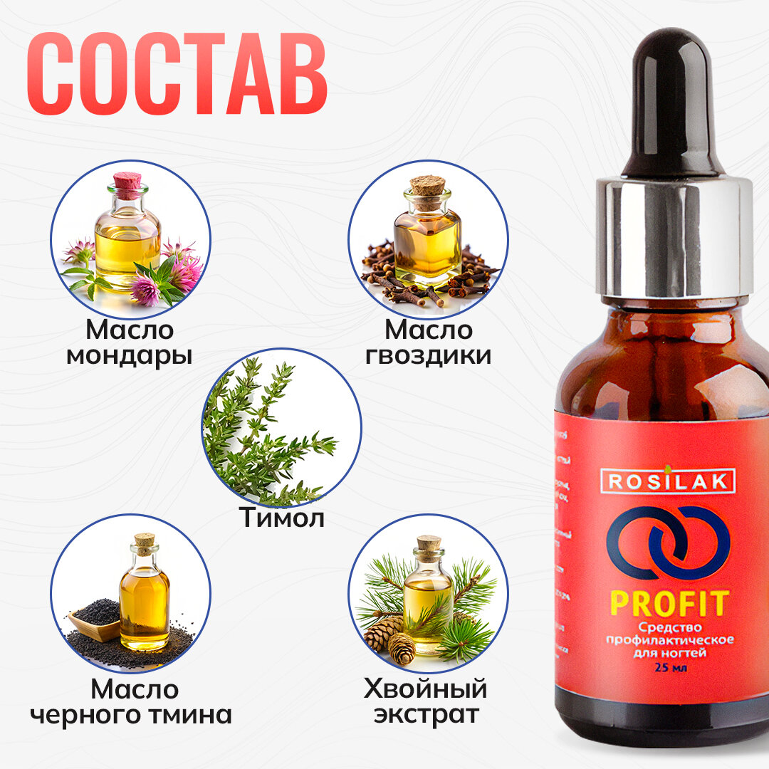 ROSILAK, Средство от грибка ногтей PROFIT 25 мл. Противогрибковый препарат для ногтей и кожи c маслом черного тмина и масло монарды. — фото 1