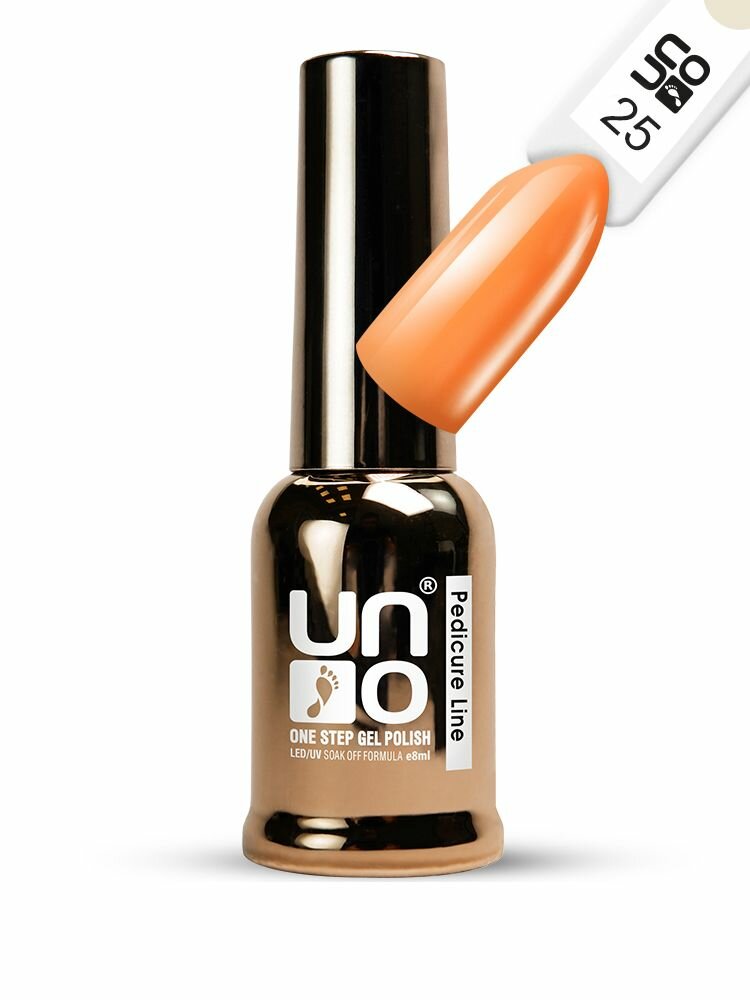 UNO, Однофазный гель лак ONE STEP PEDICURE LINE №25 оранжевый неон, 8 мл