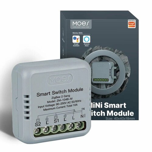 Умное реле Moes ZigBee Smart Switch Module на 2 канала белый модели ZM-104B-M 1490₽