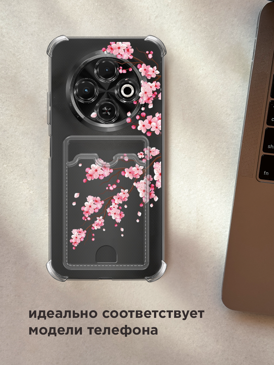 Чехол на Tecno Spark 30C (Текно Спарк 30C) с картой и принтом "Розовая ветка сакуры" — фото 1
