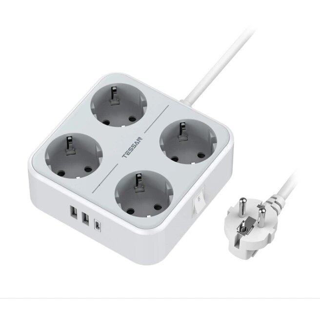 Удлинитель электрический Tessan TS-302-C Grey