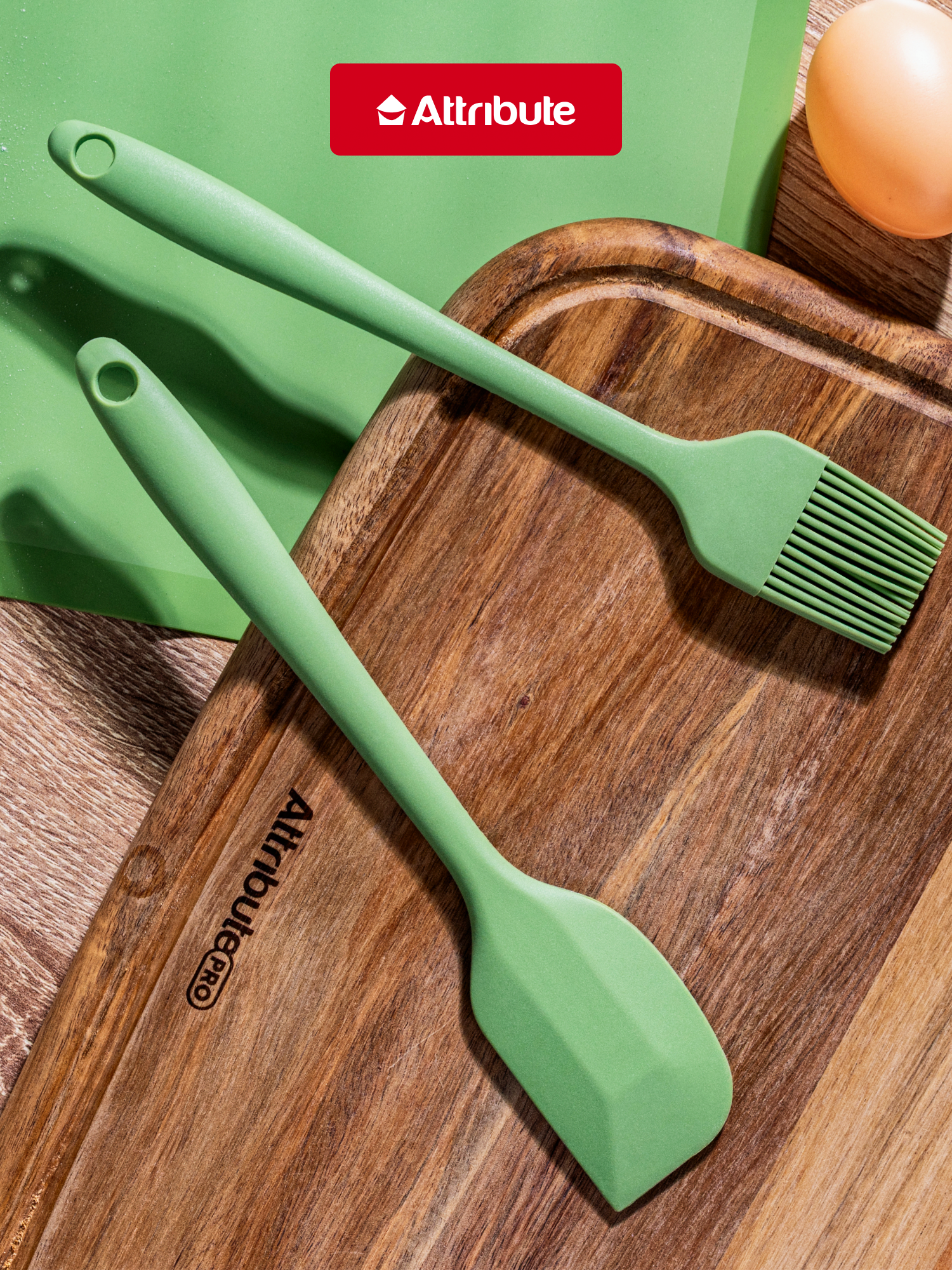 Набор кухонных принадлежностей для выпечки: лопатки и кисточки "ATTRIBUTE OLIVE", 6шт, цвет оливковый — фото 1