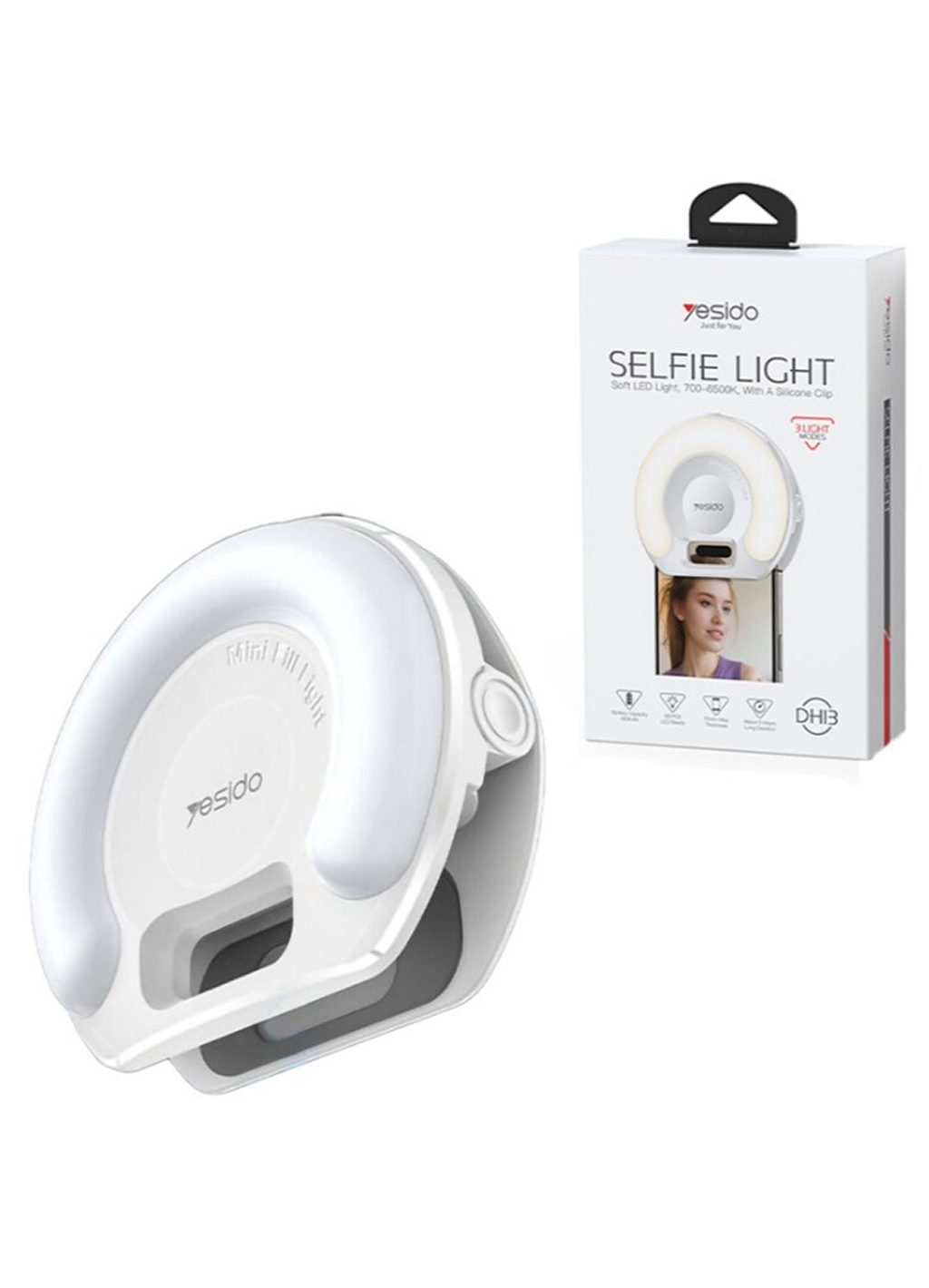 Мини-селфи-лампа Yesido DH13, 9 уровней яркости, 2700-6500 K