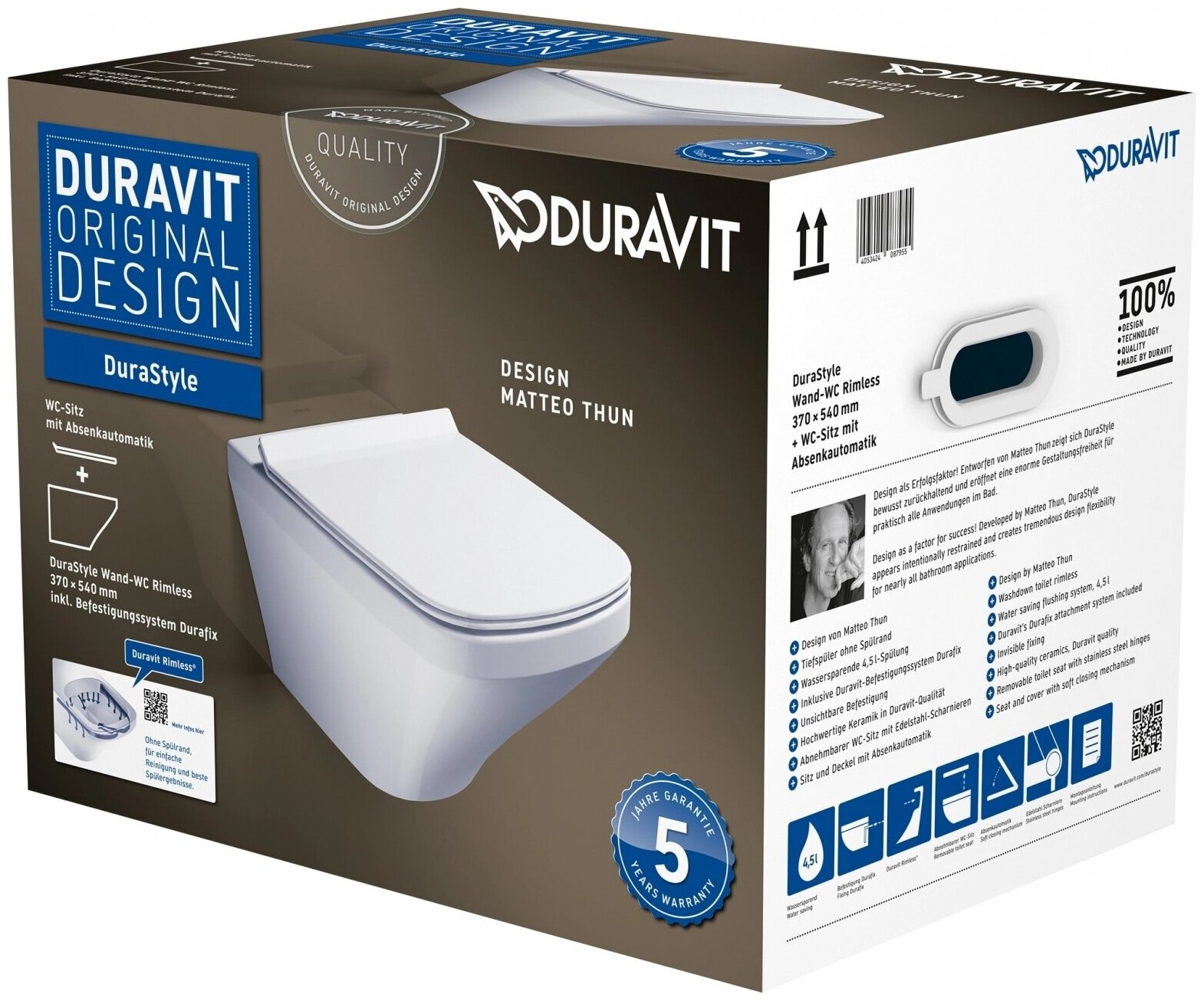 СЕТ унитаз подвесной Duravit DuraStyle 45510900A1 сиденье SoftClose 0063790000, арт..45510900A1