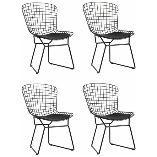 фото Комплект стульев обеденных 4 шт bertoia, черный, с черной подушкой stool group