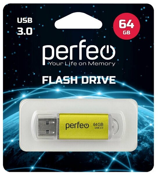 USB флешка Perfeo 3.0 64GB C14 Gold metal series