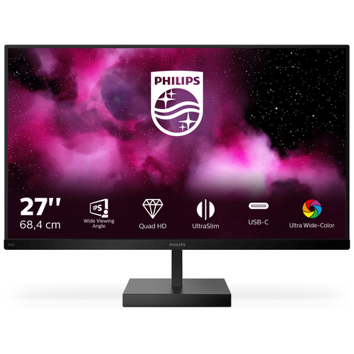 Philips Монитор LCD 27'' [16:9] 2560х1440(WQHD) IPS, nonGLARE, 350cd/m2, H178°/V178°, 1000:1, 16.7M, 4ms, 2xHDMI, USB-Hub, Tilt, 2Y, Black