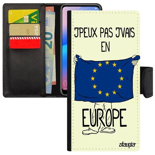 фото Защитный чехол книжка для телефона // galaxy a10 // "еду в европу" надпись флаг, utaupia, белый