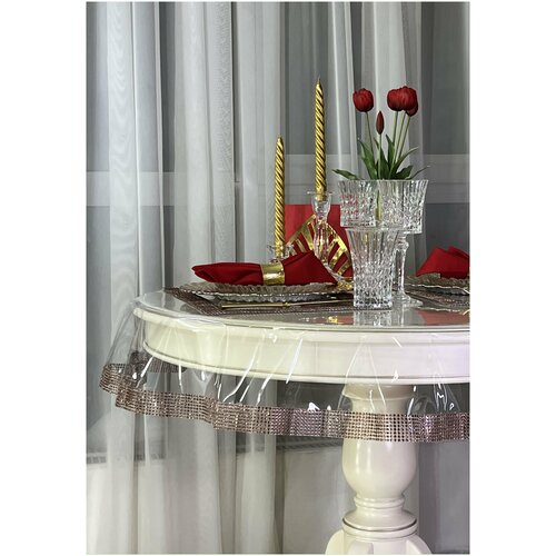 Скатерть силиконовая Pro.Decor, круг 130 см, коричневая, гибкое стекло, клеенка, пленка ПВХ/ Скатерть для дома, кухни, гостиной, столовой/