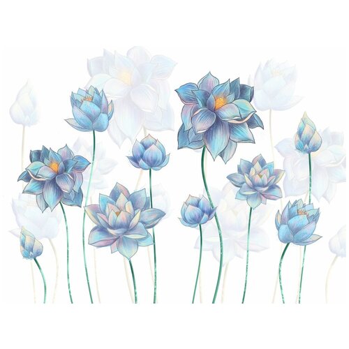 Фотообои Уютная стена Дивные голубые цветы 460х270 см Виниловые Бесшовные (единым полотном)