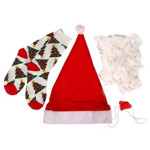 Карнавальный набор «Весёлый Дед Мороз» (борода+ носки+ нос+ шапка) карнавальный набор взрослый новогодний дед мороз колпак борода нос 2557086