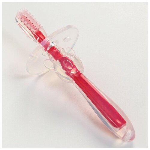 Детская зубная щетка-массажер, «Мышка», с ограничителем, силиконовая, цвет красный, Крошка Я  - Купить