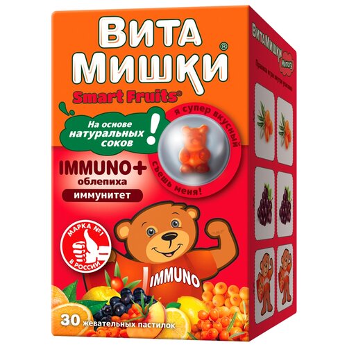 ВитаМишки Immuno + облепиха пастилки жев., 30 шт., облепиха