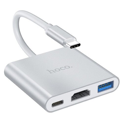 Хаб Type-C Hoco HB14 Easy серый, USB3.0, HDMI, Type-C PD переходник хаб hoco hb14 easy use type c adapter type c to usb3 0 hdmi pd серебристый мятая упаковка